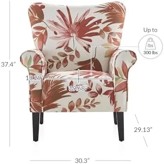 KHBIULIFE Modern Accent Chair for Living Room  High Back Floral Armchair with Wooden Legs  Upholstered Wingback Side Chair Padded Armrest Single Sofa for Living Room  Bedroom - Allston (G