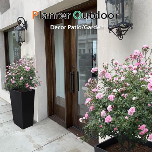 Tall Planter Outdoor Indoor, Large Resin Plant Pots for Trees Flowers (Black, 27.5 inch - 2 Pack)