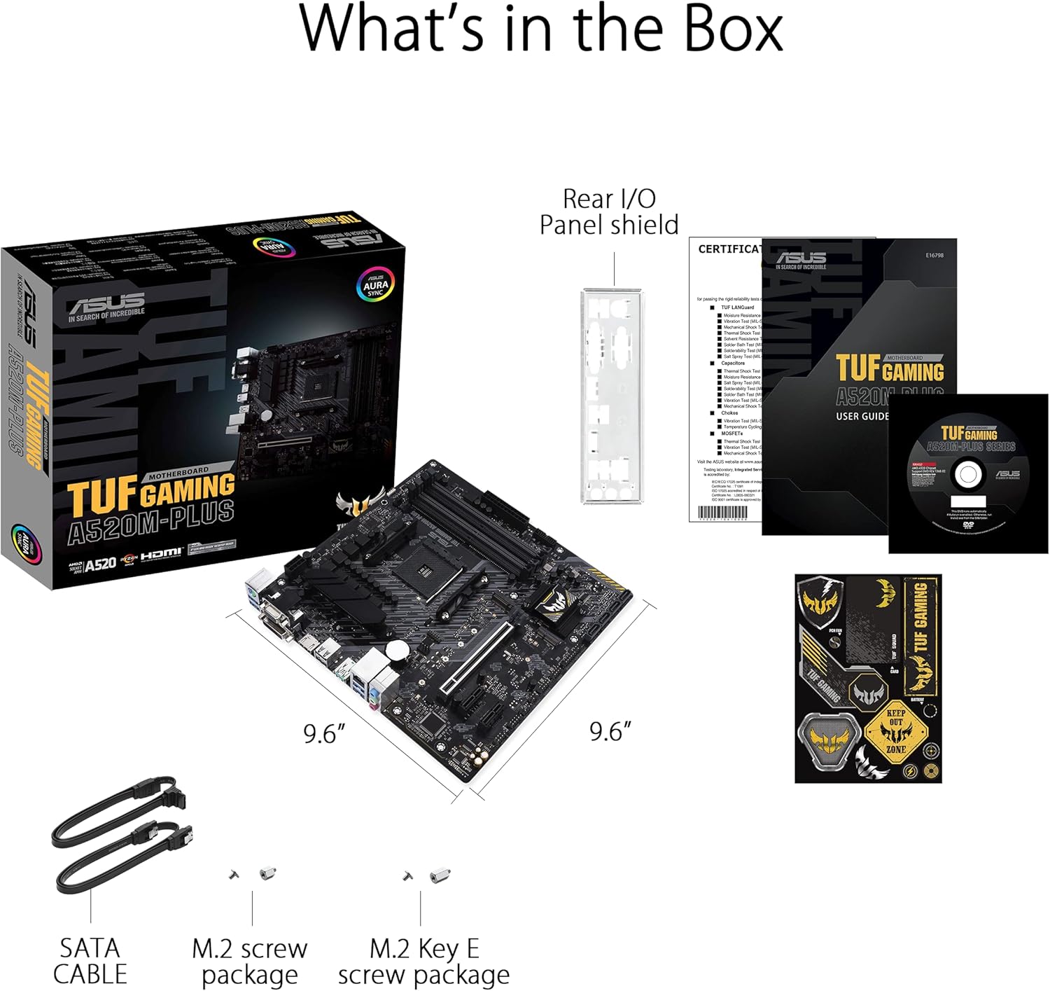 ASUS TUF Gaming A520M-Plus AMD A520 (Ryzen AM4) Micro ATX Motherboard with M.2 Support, 1 Gb Ethernet, HDMI/DVI/D-Sub, SATA 6 Gbps, USB 3.2 Gen 2 Type-A, and Aura Sync RGB Lighting Support,