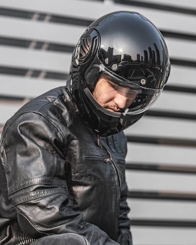 ILM Vintage Full Face Modular Motorcycle Helmet for Adults Men ATV UTV Snowmobile with 180° Reversible Chin Guard DOT Model-B707(Matte Black, L)