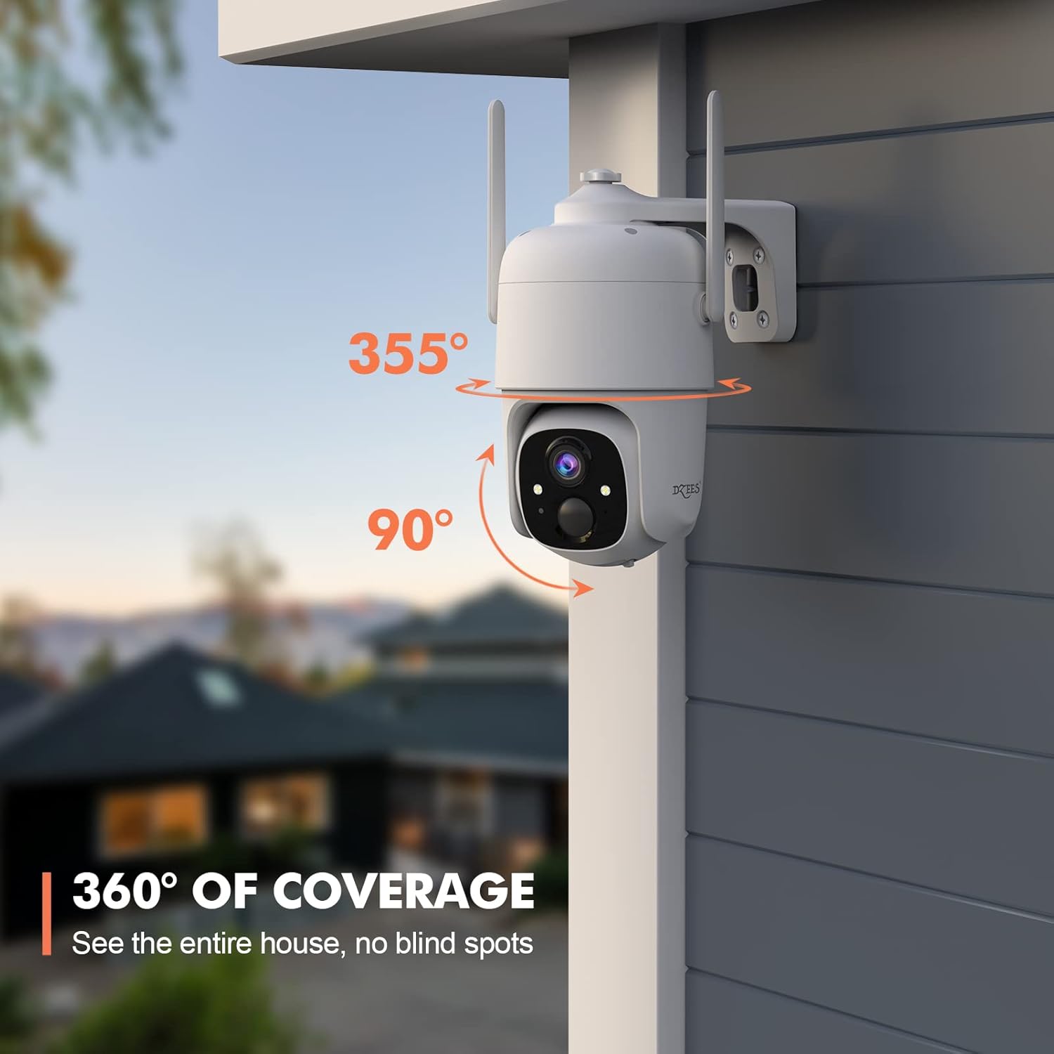 Wireless Security Camera Outdoor WiFi, Dzees Siren Alarm Spotlight Outdoor Camera Wireless Battery Powered, 360&deg; PTZ Camera, AI Motion Detection, 2-Way Talk, Color Night Vision, IP66 Camera Cloud/SD