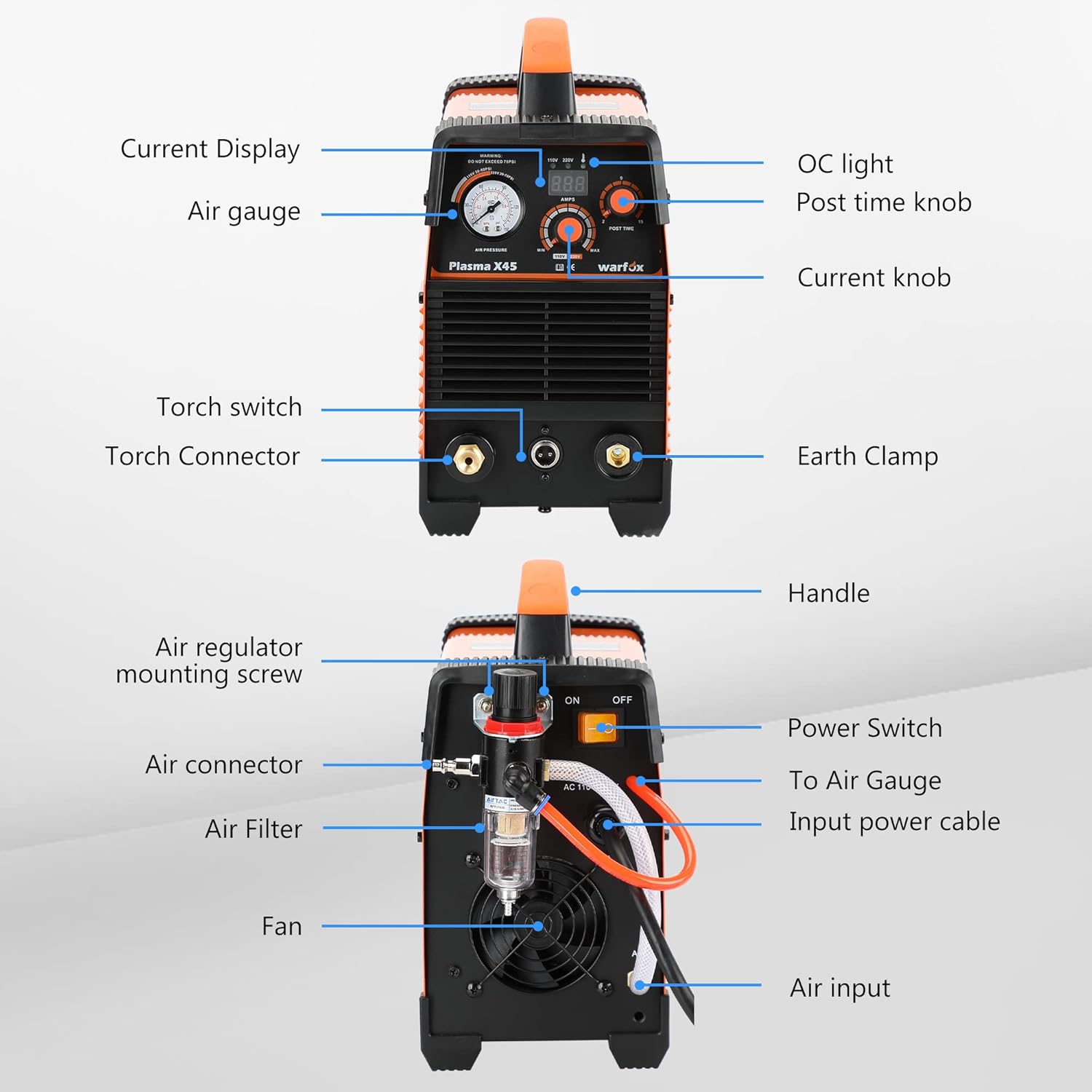 Plasma Cutter, 45Amps Plasma Cutting Machine,110/220V Dual Voltage Metal Cutter, Max Cutting Thickness 10mm in 220V 65PSI (Plasma X45 110/220V)