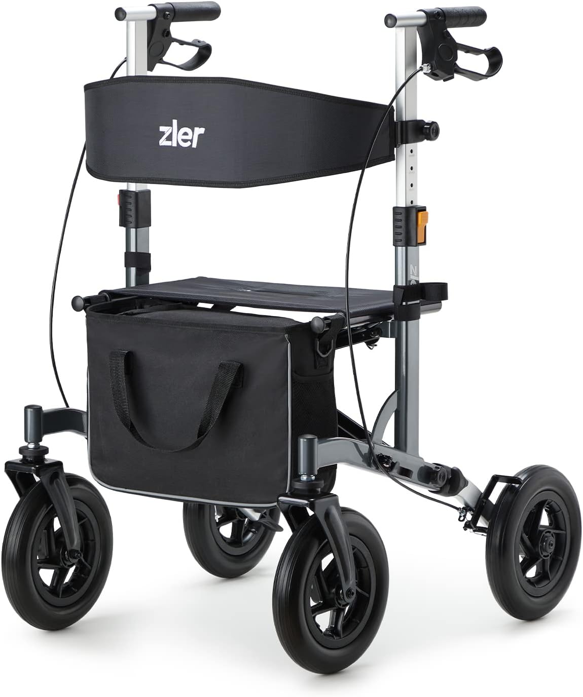 Zler Rollator Walker with PU Solid Tires - All Terrain Walker for Seniors, Mobility Aids Rolling Walker with Seat, 10&rsquo;&rsquo; Large Wheel Rollator Walker, 4 Wheels Walker with Backrest