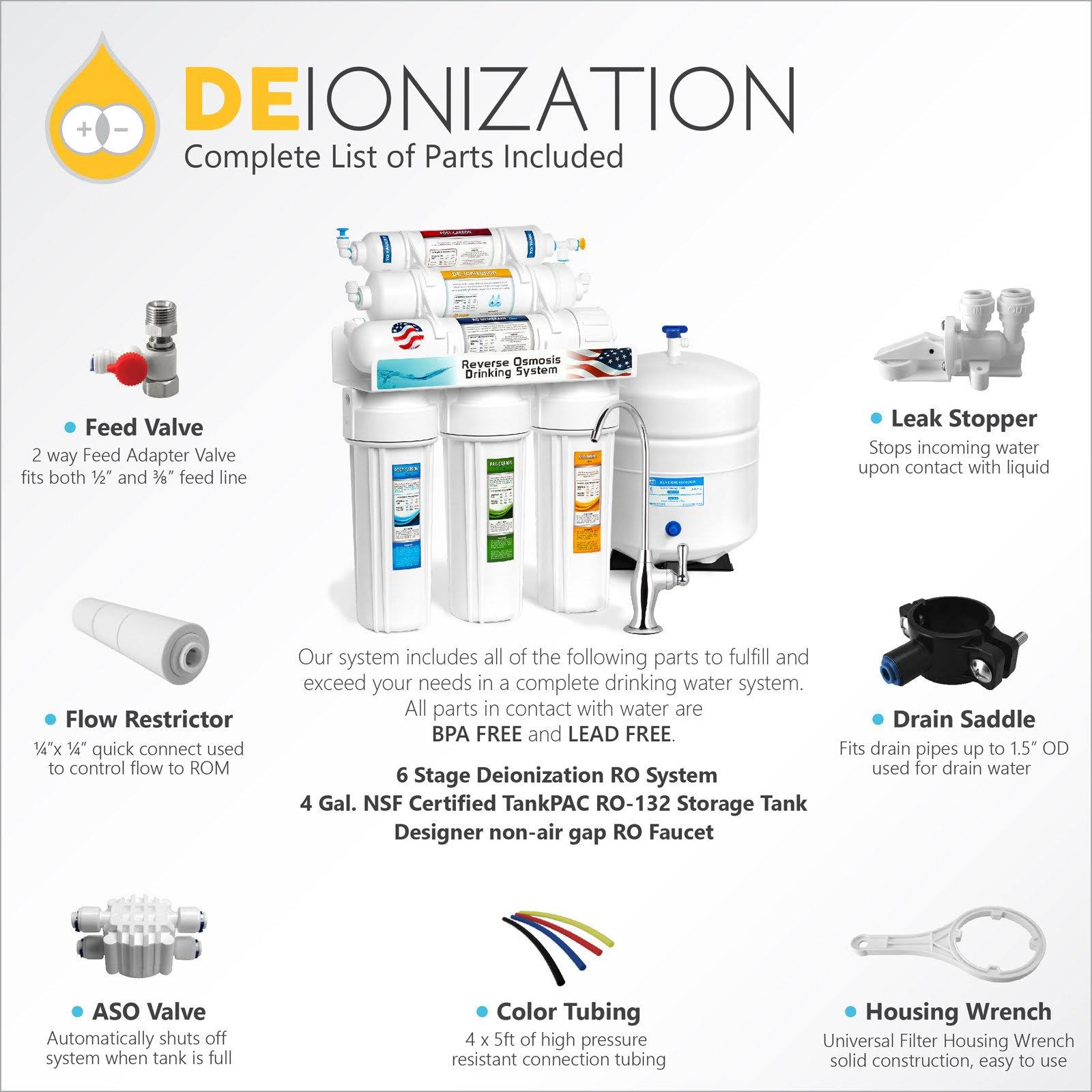 Express Water Deionization REVERSE Osmosis Water Filtration System - 6 Stage RO di Water