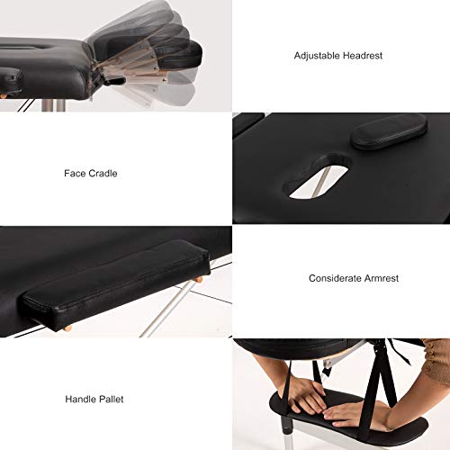 Giantex 84" Massage Table Professional Portable Lash Bed, 2 Folding Lightweight Massage Bed, Aluminum Frame, Height Adjustable, Face Cradle & Side Armrests, Salon Spa Tattoo Bed with Carry Case