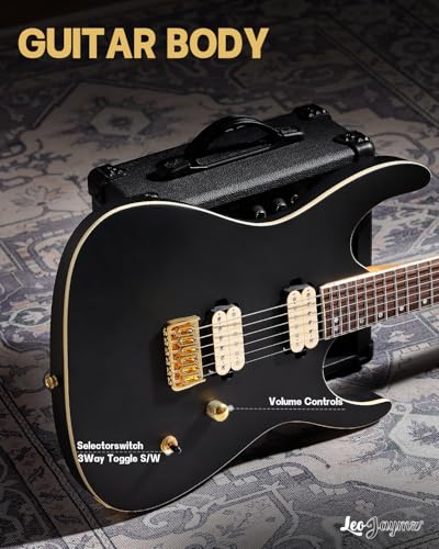 Leo Jaymz Electric Guitar Monsoon Series,Reverse Headstock,Mahogany Body,Roasted Maple Neck,Rosewood Fretboard,Locking Tuners,Rounded End Frets,AlnicoV Pickups,Fixed Bridge (Blue Flame)