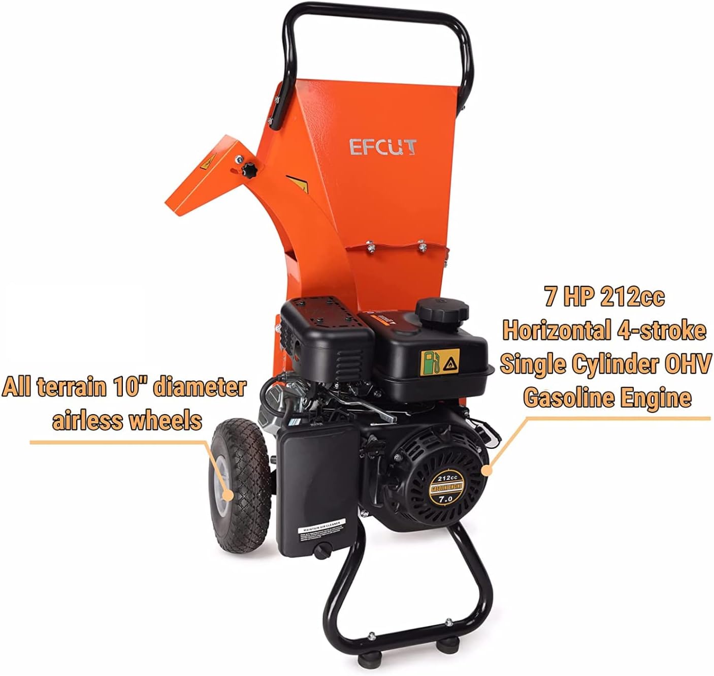 EFCUT C30 Mini Wood Chipper Shredder Mulcher, 7 HP 212cc Gasoline Engine, 3" Max Wood Diameter, 15:1 Waste Reduction Ratio, 1-Year Warranty After Product Registration
