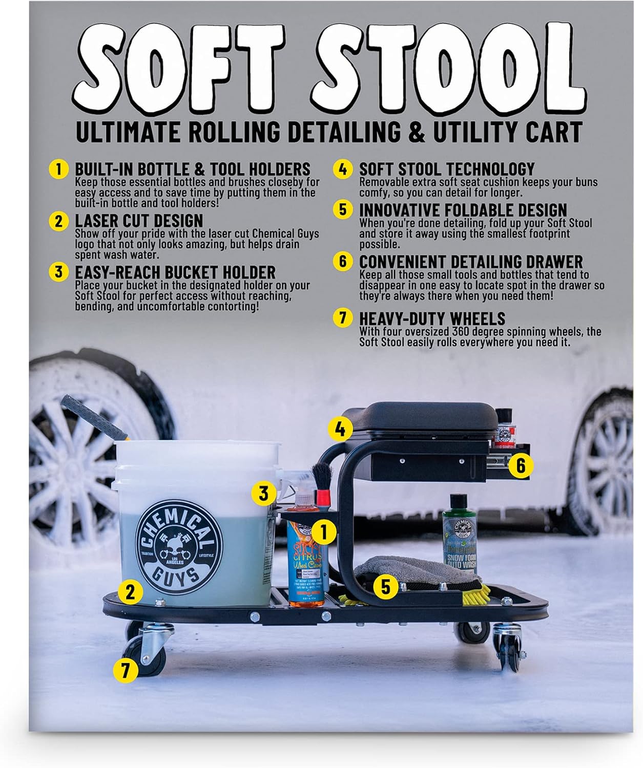 Chemical Guys Soft Stool Ultimate Utility Detailing Cart