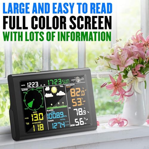 Sainlogic Professional WiFi Weather Station with Outdoor Sensor, Internet Wireless Weather Station with Rain Gauge, Weather Forecast, Wind Gauge, Wunderground, Black