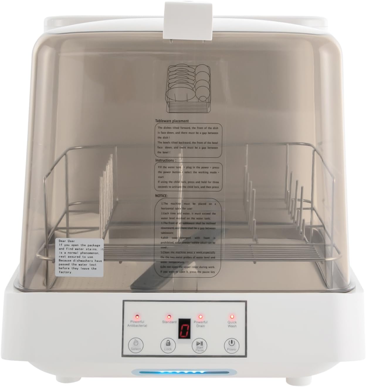 Headry Modern Visible Countertop Dishwasher with Built-in 1.59gal Water Tank, Portable Mini Counter Dishwasher, 3 Cleaning Mode, 360°Rotating Spray, Air-Dry Function Large Capacity (Brown&White)