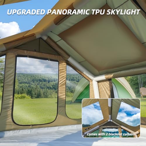YOLENY Inflatable Tents for Camping, 4/6/8/10/12 Person Tent with TPU Skylight, Mesh Windows, Stove Jack & Pump, Easy Setup 4 Season Glamping Tent, Waterproof & Windproof