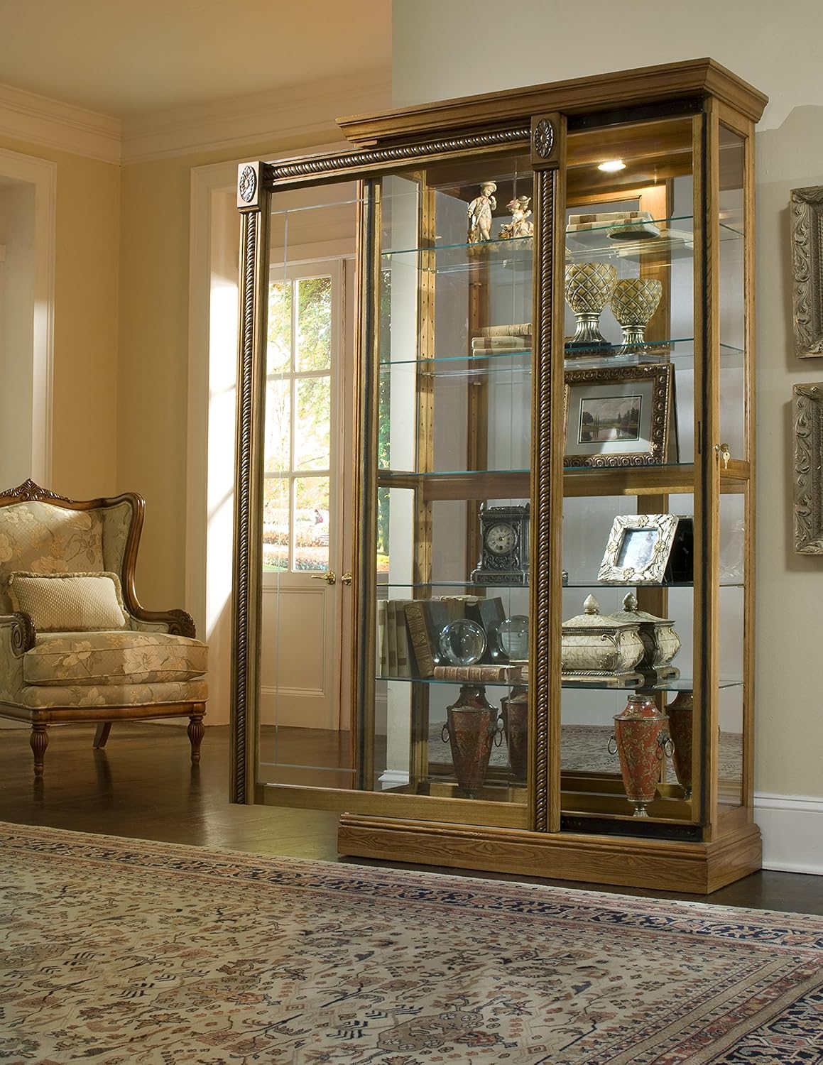Pulaski Two Way Sliding Door Curio, 43 by 17 by 80-Inch, Medium Brown