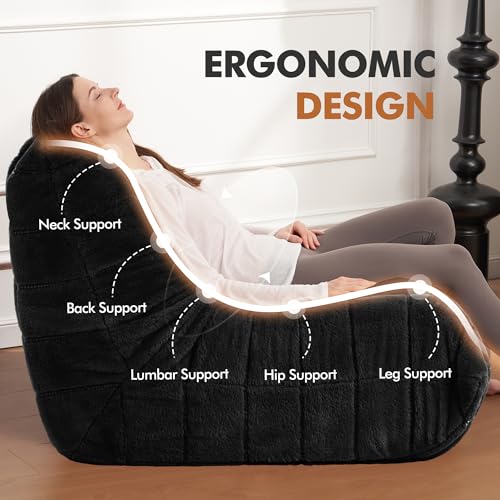 Bean Bag Chair Big Sofa Beanbag Chair for Adults Fireside Chair Bean Bag Lounger with Memory Foam Filled for Home,Apartment or Gaming Venue(Black Plush)