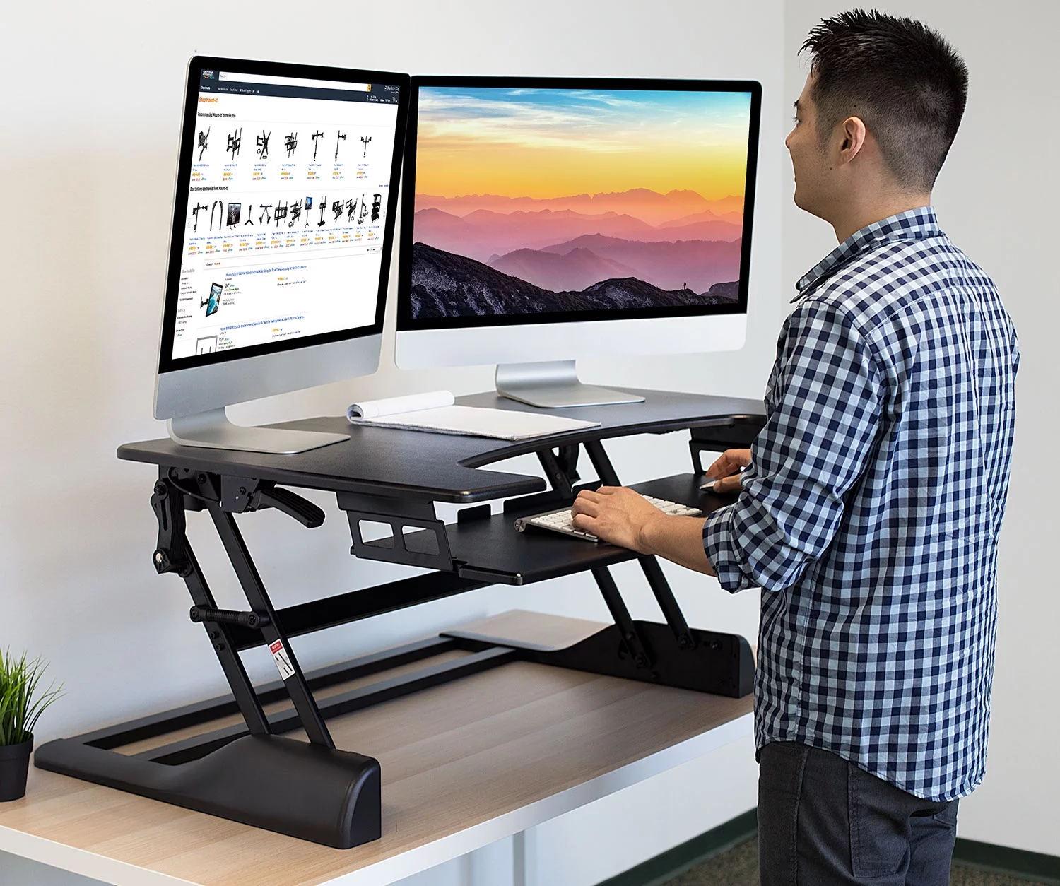 Mount-It! Extra Wide, Height Adjustable, Black, Steel, Standing Desk Converter, Ergonomic