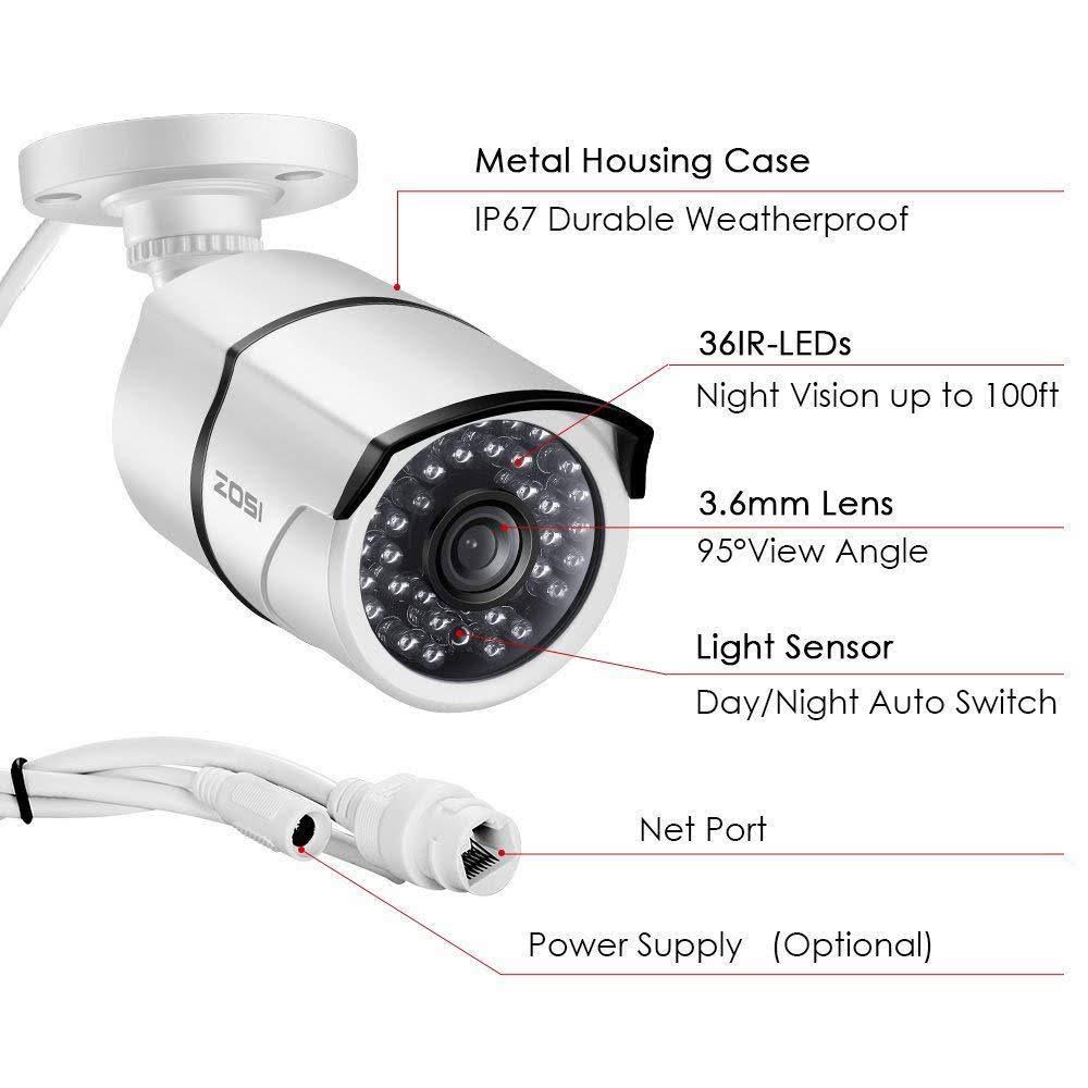 ZOSI 1080p PoE 8-Channel 2TB Hard Drive DVR Security Camera System with 8-Wired Bullet Cameras