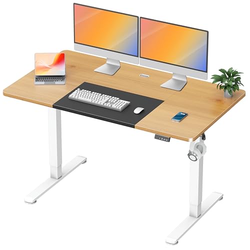 WOKA Electric Height Adjustable Electric Standing Desk, 55 x 28 Inch Sit Stand Desk with Memory Controllers, Stand up Desk for Home Office, Rustic Brown and Black Tabletop
