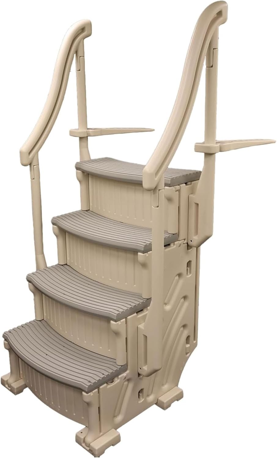 Confer 4 Step Above Ground Swimming Pool Entry Steps with Handrail System and Ladder Mat and Step Pad for Safe Pool Entry and Exit
