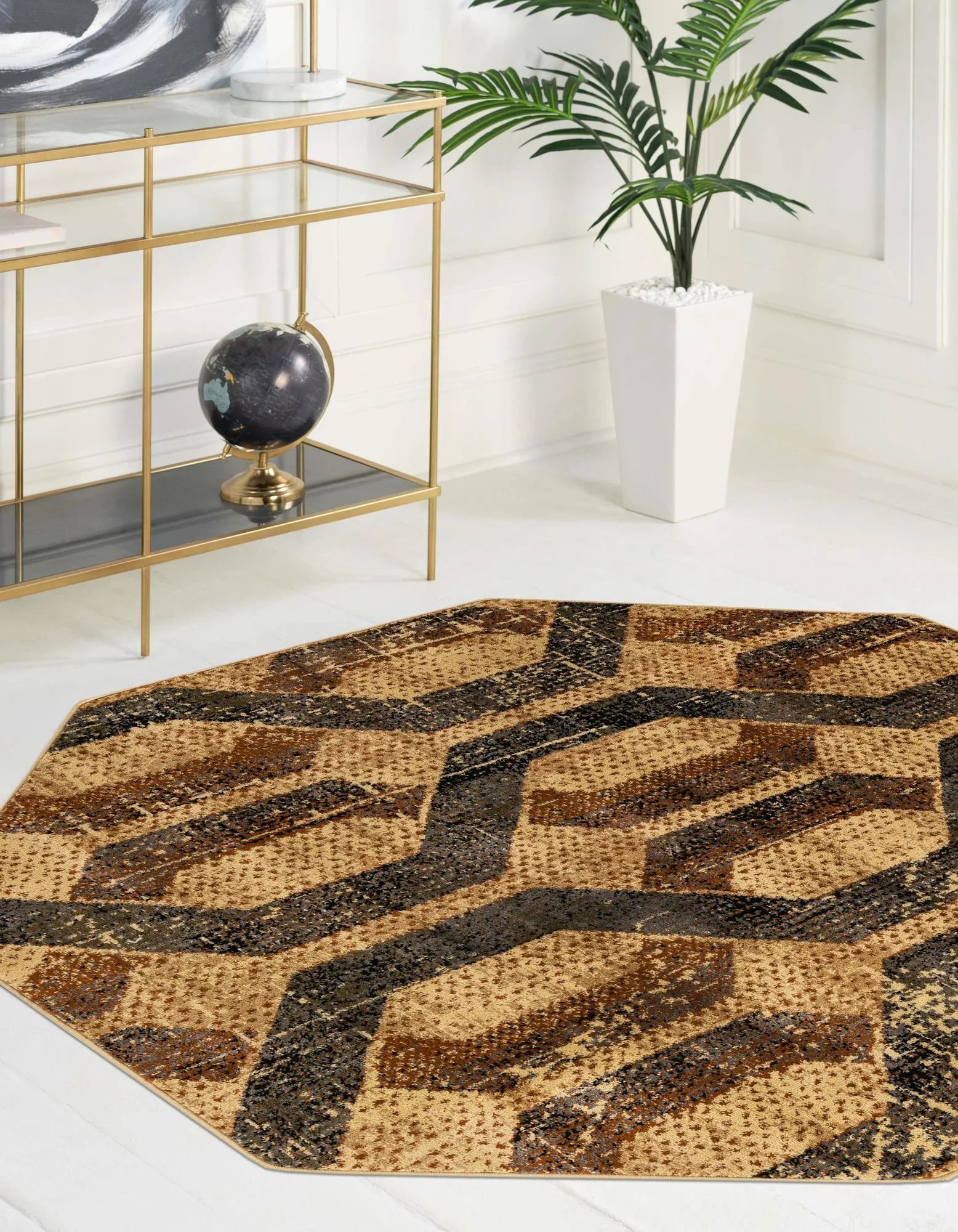 Rugs.com Saturn Collection Rug – 8 Ft Octagon Beige Cream Medium Rug Perfect For Living Rooms, Kitchens, Entryways