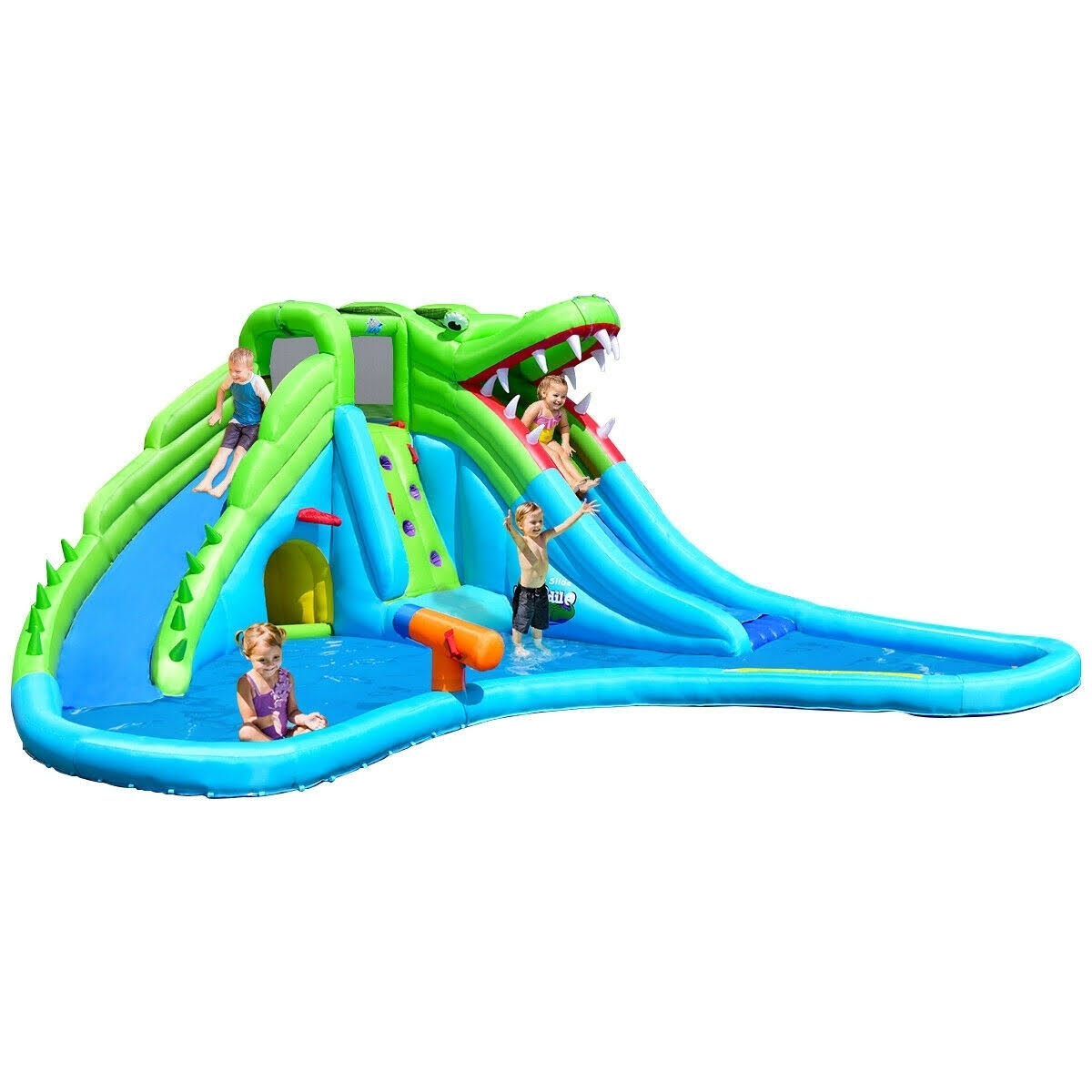 Costway Crocodile Inflatable Water Slide Climbing Wall Bounce House