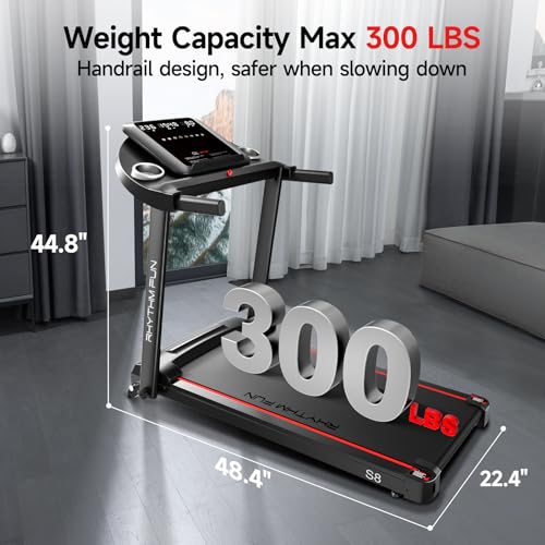 RHYTHM FUN 8.0 MPH Treadmills for Home, Running Walking Pad Treadmill with Incline up to 8%, Foldable Treadmill with Handle Bar, Low Noise Walking Pad for 300 lbs