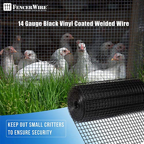 Fencer Wire 14 Gauge Hardware Cloth, Black Vinyl Coated Welded Wire Mesh, Chicken Coop Wire Fence, 1 Inch x 1 Inch Grid (48 Inch x 50 ft.)