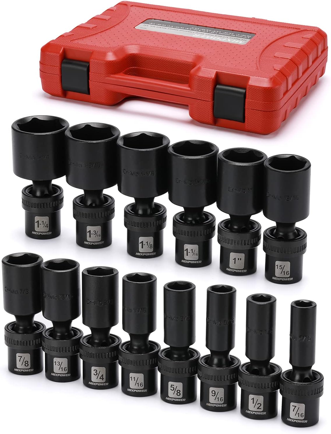 MIXPOWER 10-piece 3/8" Drive Shallow Universal Impact Socket Set, Metric,10-19mm, Swivel Socket with Flexible Wobble, CR-MO