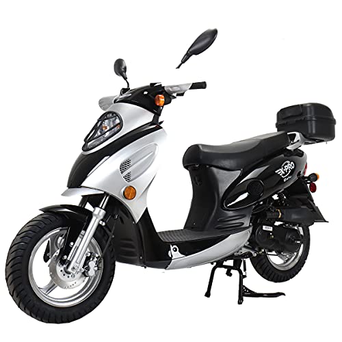 X-PRO Oahu 50cc Moped with 10" Aluminum Wheels, Rear Trunk! Electric/Kick Start! Large Headlight! (Black)