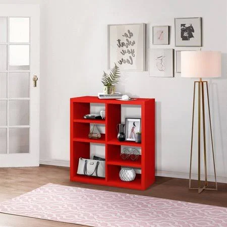 Arlene Red Six Shelf Open Cube Wooden Bookcase Organizer, Size: Overall Dimensions: 29.5W x 14D x 29.5H Large Cubes Storage 13W