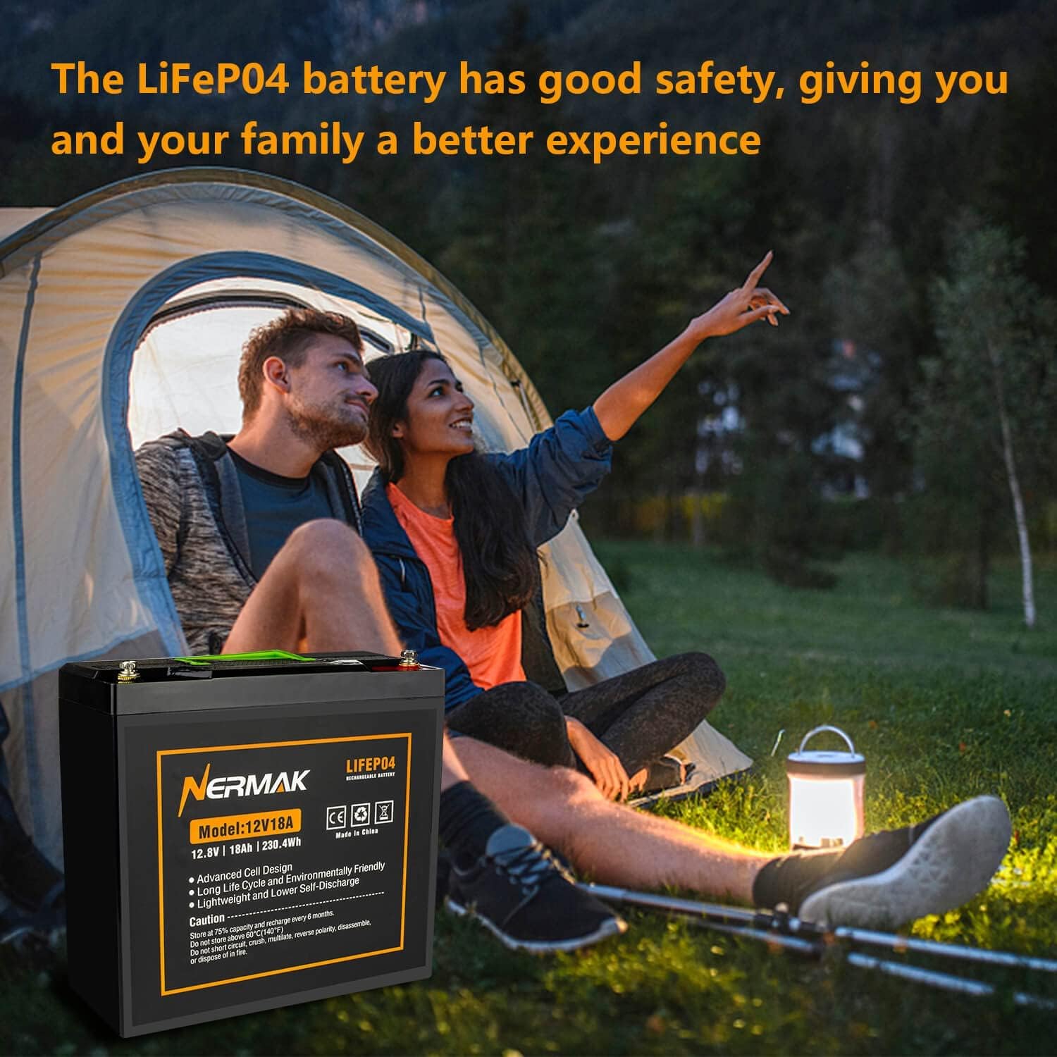 Nermak 2 Pack 12V 12Ah LiFePO4 Deep Cycle Battery, 2000+ Cycles Lithium Iron Phosphate Rechargeable Battery for Solar Power, Lighting, Power Wheels, Fish Finder, Scooters and More, Built-in 12A BMS