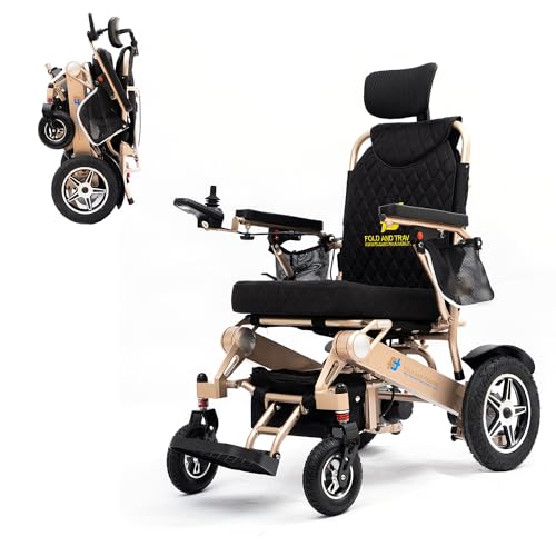 Enhanced Mobility Lightweight Foldable Electric Wheelchair for Seniors and Adults, Ideal Travel Companion with Portable Power Chair (1 Battery 15+ Miles Range, Blue Seat)