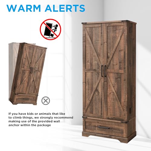 72" Farmhouse Kitchen Pantry Cabinet with Drawer, Tall Storage Cabinet with 2 Barn Doors and Shelves, Versatile Large Rustic Cupboard for Dining Room, Bathroom, Living Room, Laudry, White