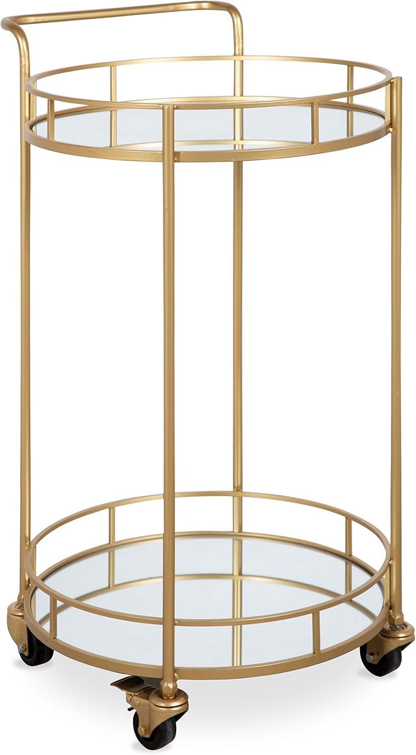 Kate and Laurel Deveaux Modern Metal and Glass Bar Cart, 17.75 x 17 x 30, Glam Gold Finish and Rolling Wheeled Design