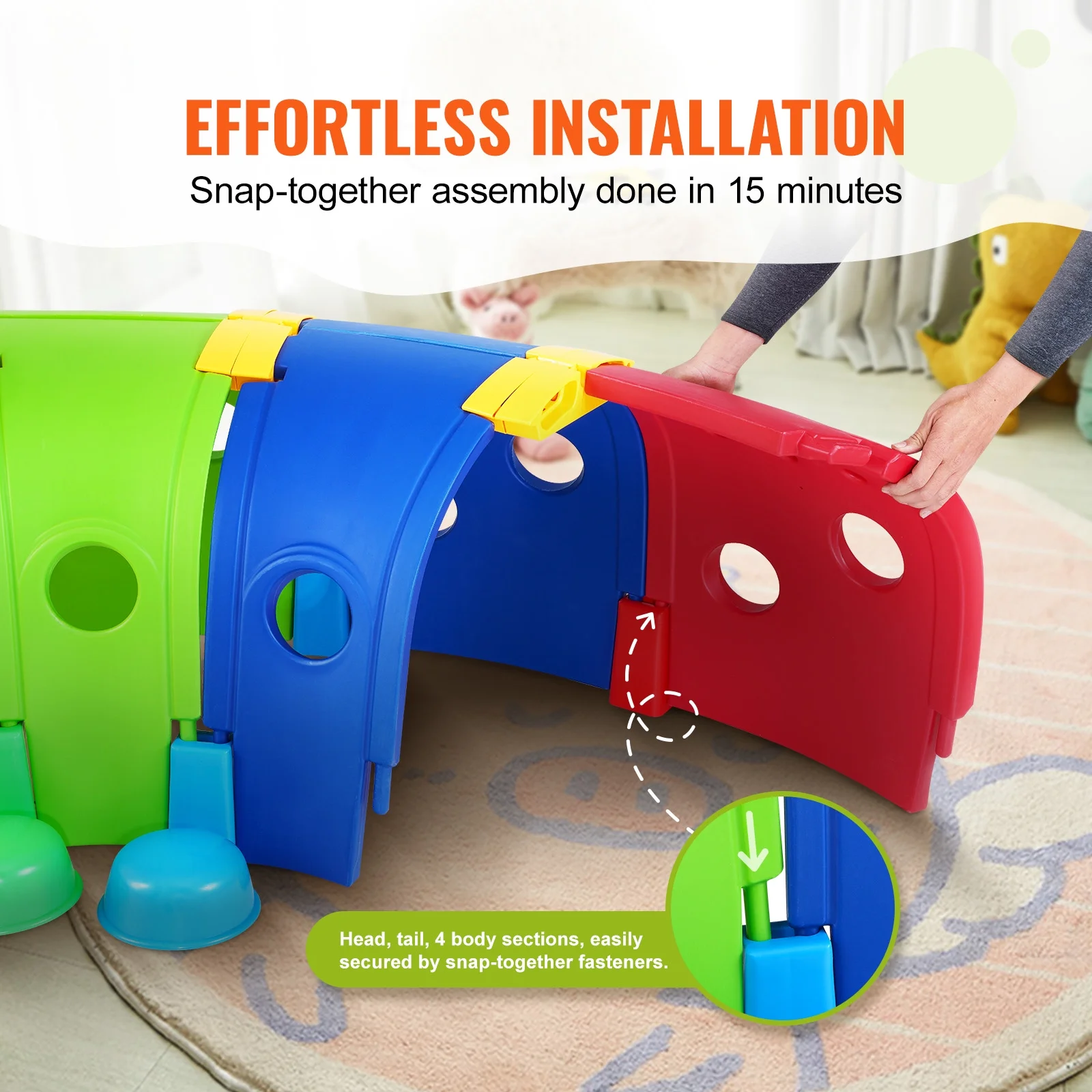 SKYSHALO 4 Sections Caterpillar Kids Toy Pop-up Crawl Tunnel for Toddlers or Pet