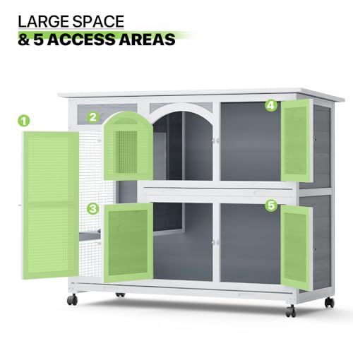 Magshion Rabbit Hutch Outdoor, 47.5" 2 Story Bunny House Cage Indoor on Wheels with 2 Removable Tray Waterproof Roof