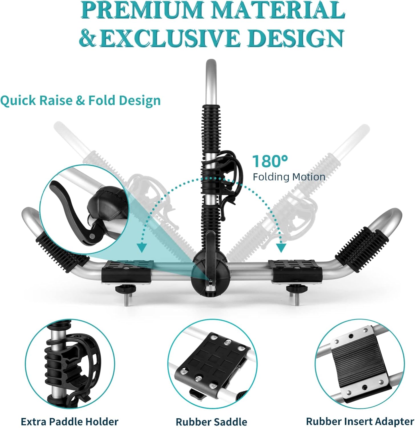Bilateral Kayak Roof Rack 4-in-1 Car Roof Carrier Rack, Folding J Bar for 2 Kayaks, Canoe, Surfboard, SUP on Rooftop Mount on SUV, Car and Truck Crossbar