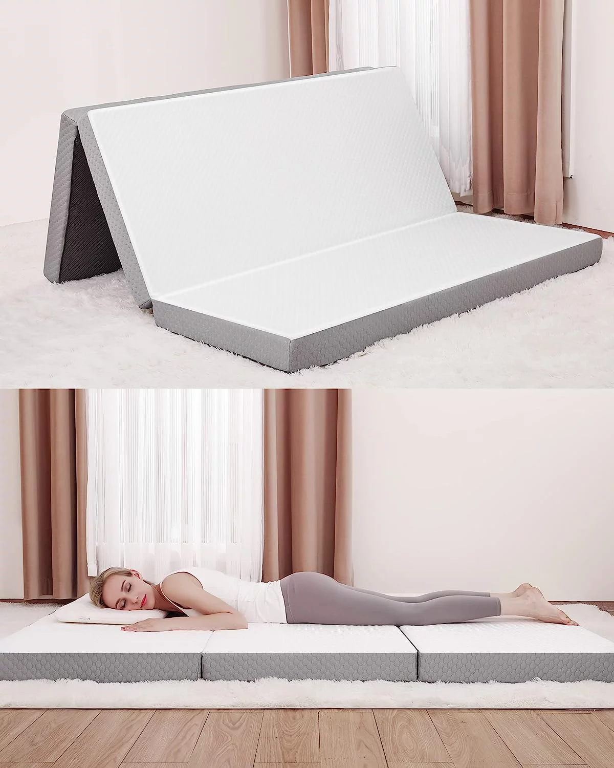 YGDU Folding Mattress Twin Size with Storage Bag, 4 inch Foldable Memory Form Mattress, Trifold Mattress Topper with Washable Cover, Non-Slip Bottom Camping Mattress Guest Bed