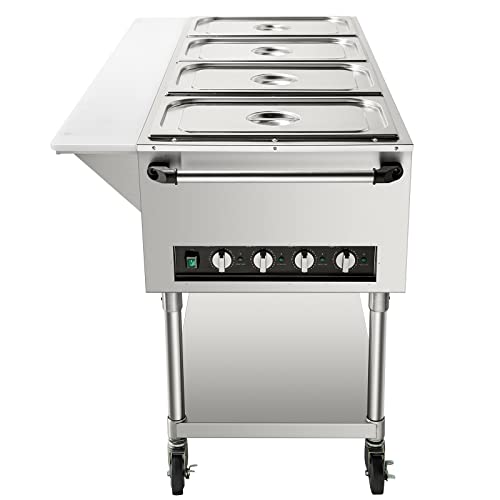 VEVOR Commercial Electric Food Warmer, 2-Pot Steam Table Food Warmer 0-100℃ w/ 2 Lockable Wheels, Professional Stainless Steel Material for Catering and Restaurants