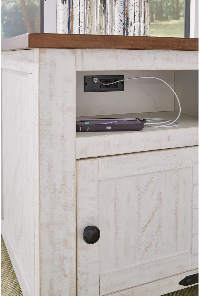 Signature Design by Ashley Wystfield Casual Rectangularangular End Table, White/Brown