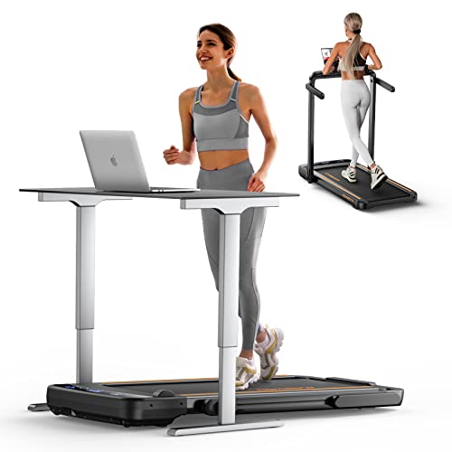 3.0HP Foldable Compact Treadmill,2 in 1 Walking Pad & Jogging Machine for Home/Office,Dual LED Touch Screens Folding Under Desk Motorized Treadmills 265lbs, App& Remote Control,Assembly-Free