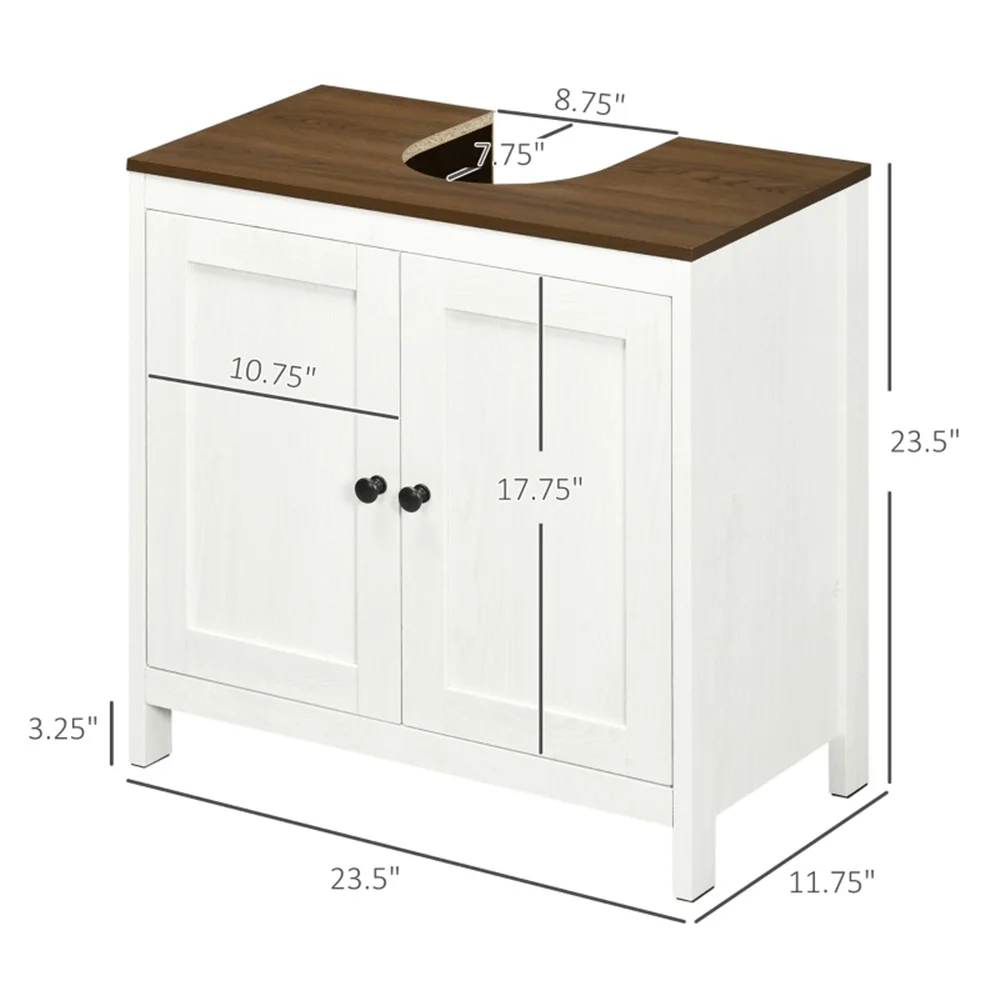 Pedestal Sink Storage Cabinet, Under Sink Cabinet with Double Doors,  Antique White, Walnut-AS
