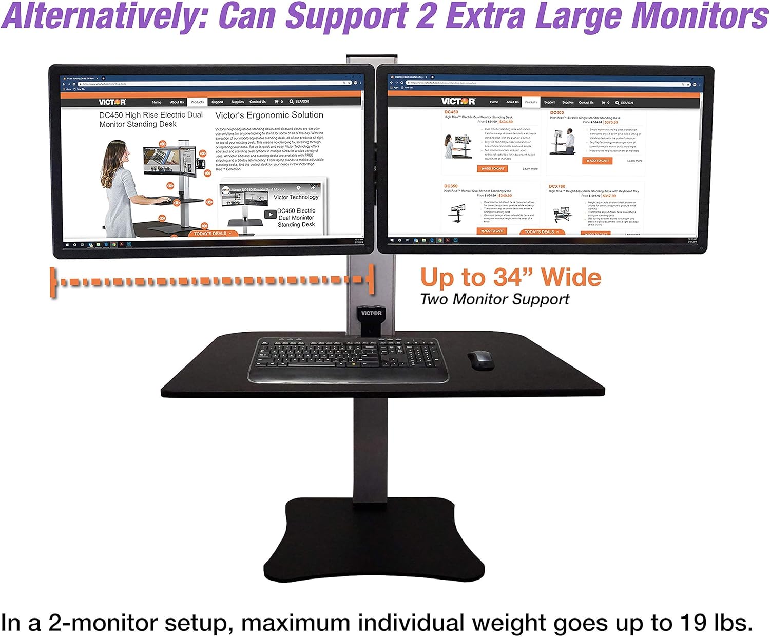 Victor DC475 High Rise Electric Triple Monitor Standing Desk Converter | Three Large Monitor Sit-Stand Desk | 28” Wide Work Surface | Compatible with Any Standard Desk | Adjustable Monitor Holder