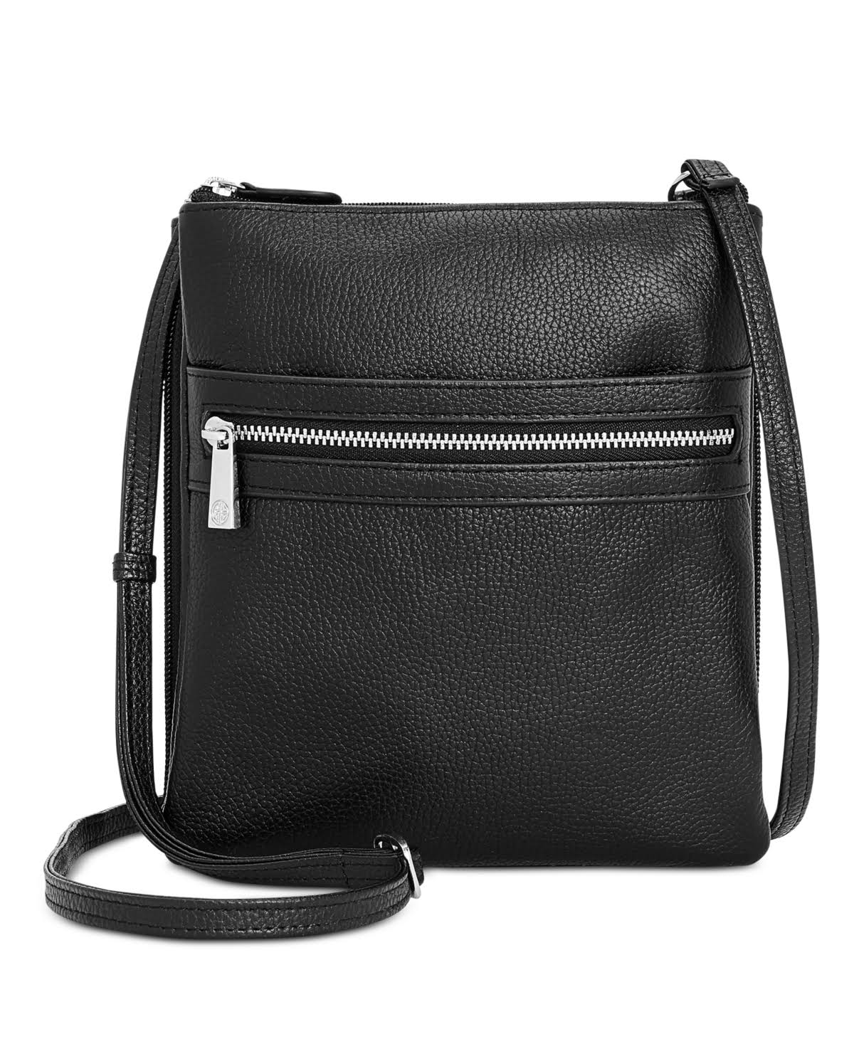 Giani Bernini Triple-Zip Pebble Leather Dasher Crossbody Black/Silver