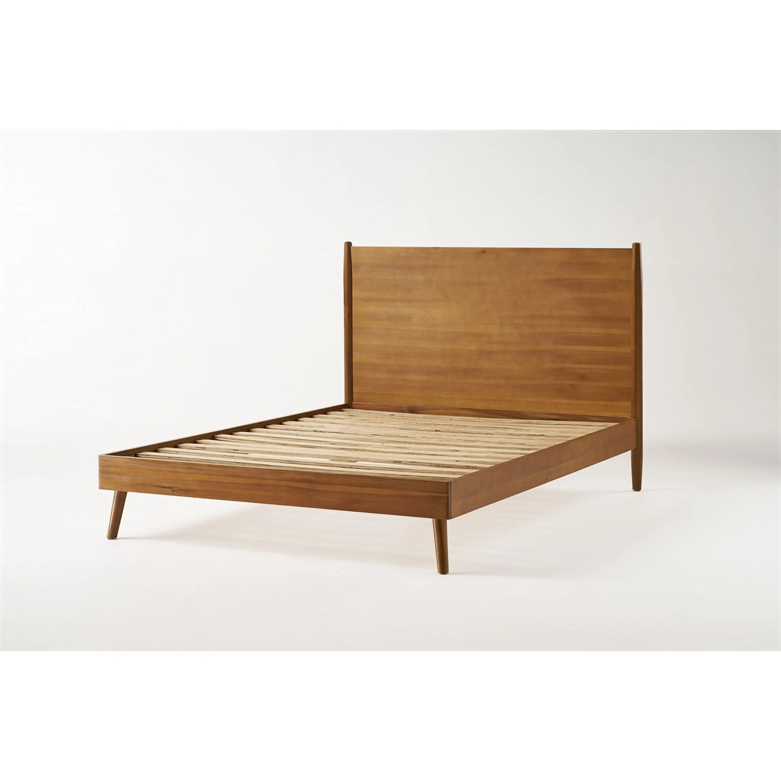 Pemberly Row Mid-Century Full Acacia Wood Bed in Brown Finish