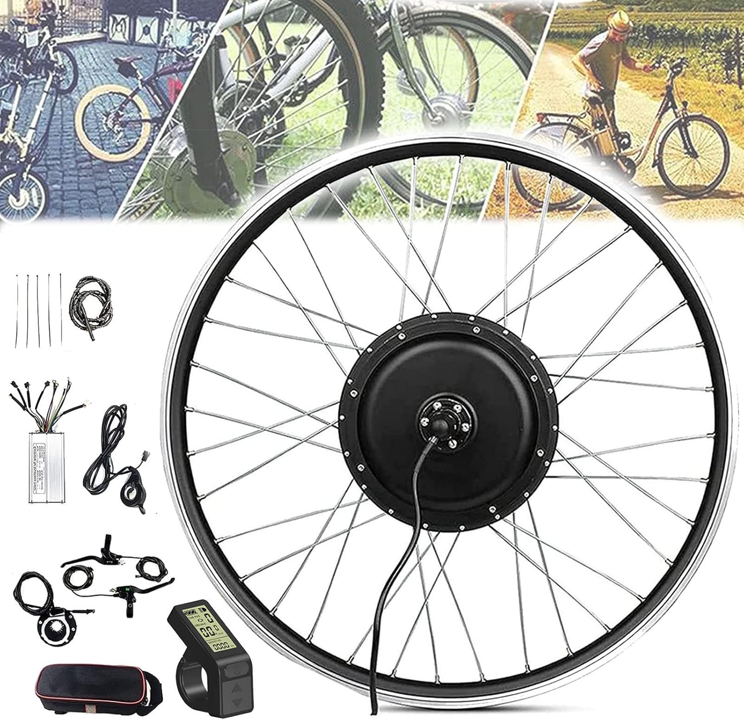 20"/24"/26"/27.5"/28"/29"/700c E-Bike Conversion Kit, Rear Wheel Electric Bicycle Kit 48V 500W 1000W Hub Motor Ebike Conversion Kit with LCD Display,48V1000W-26inch