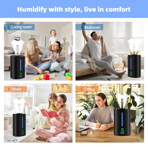 6L Humidifiers for Bedroom Large Room Home, Cool and Warm Humidifiers for Baby and Plants Mist Top Fill Desk Humidifiers Essential Oil Diffuser, Quiet with Adjustable Mist,360°Nozzle-Black
