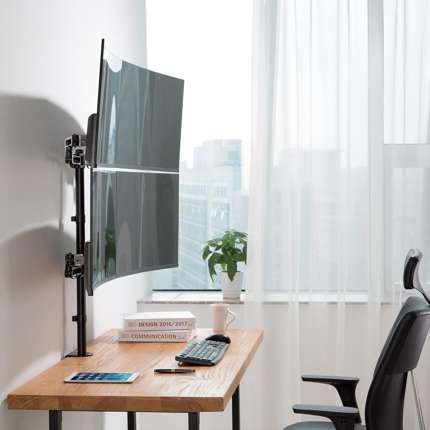 AVLT Quad 32" Monitor Desk Stand - Mount Four 17.6 lbs Computer Monitors on 4 Articulating Adjustable Arms - Organize Your Work Surface with Ergonomic Viewing Angle VESA Monitor Mount