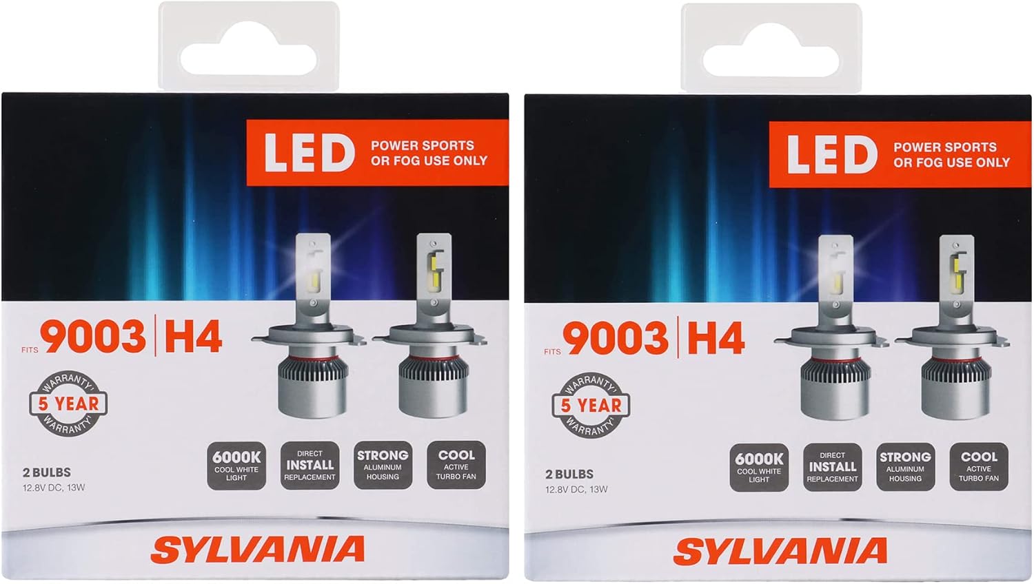 Sylvania 9003 Superior 6000K LED Powersport Vehicle Headlight Replacement Bulbs for Off-Road Use or Fog Lights, Cool White Lights
