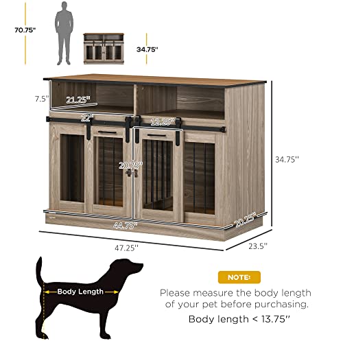 PawHut Dog Crate Furniture for Large Dogs or Double Dog Kennel for Small Dogs with Shelves, Sliding Doors, 47" x 23.5" x 35", White