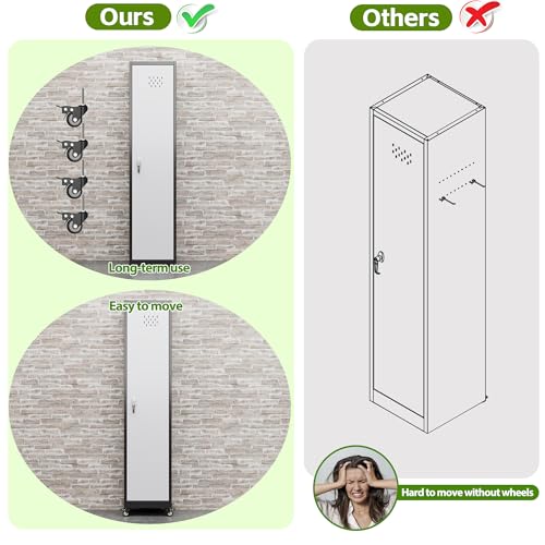 Aobabo 71" H×34" W×18" D Garage Metal Storage Cabinet with Wheels, Locking Steel Storage Cabinet with 5 Shelves and 4 Hooks, for Home Office, School, Assembly Required, Black Silver
