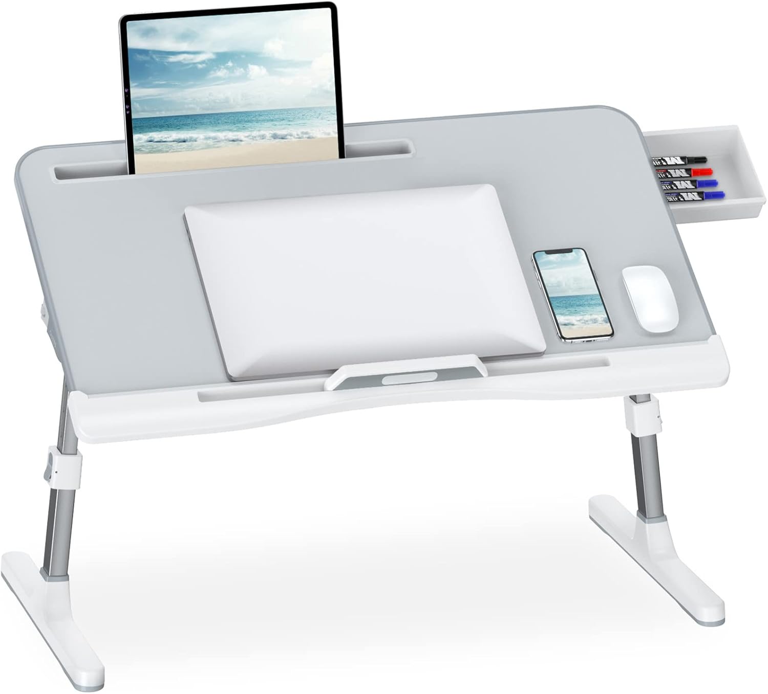 Potuopy Laptop Desk for Bed, Bed Desk for Laptop, Adjustable Laptop Bed Desk with Storage Drawer, Foldable Laptop Desk for Working, Writing, Drawing (Large, Black) Pack of 2